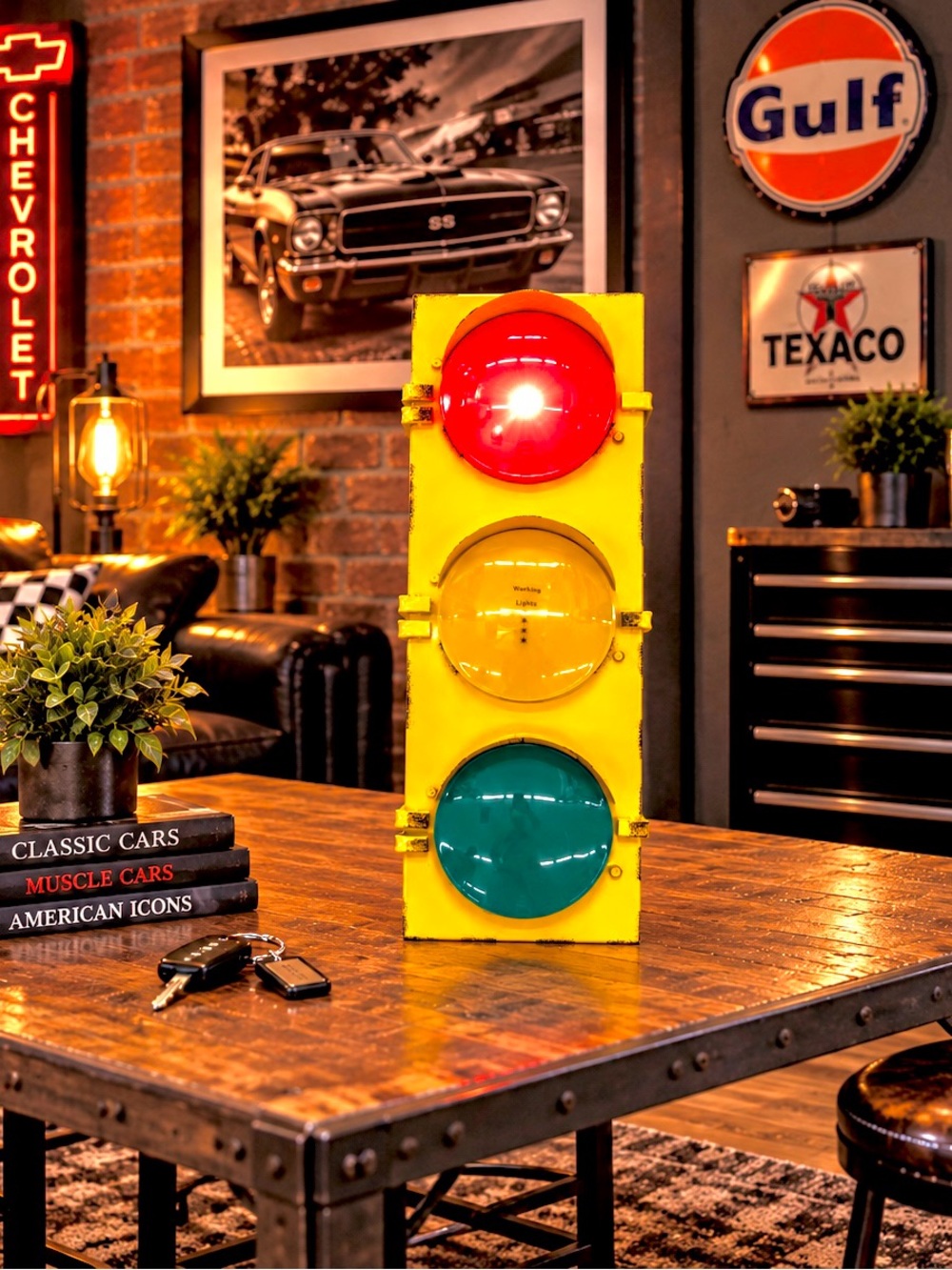 24” Vintage Style Traffic Light Wall Decor-Battery Operated Working Lights